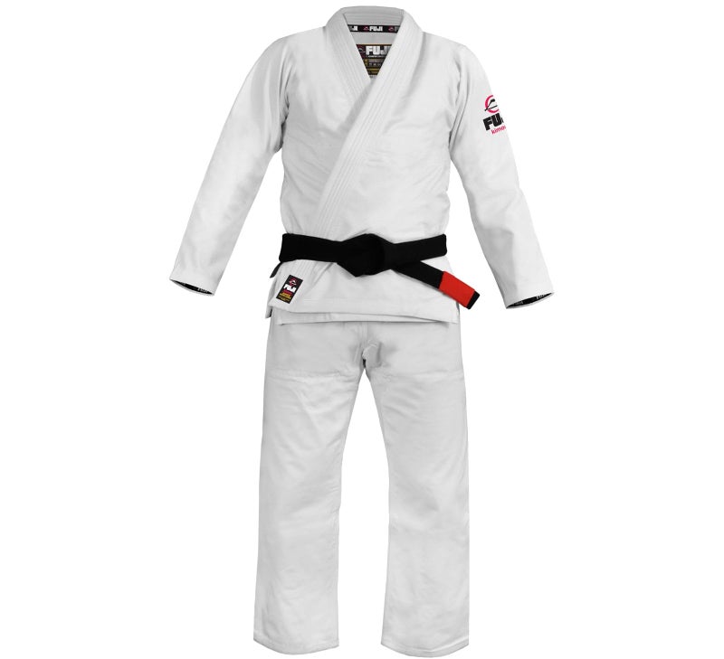FUJI Lightweight Brazilian Style Jiu Jitsu Uniform, BJJ Uniform with Pearl Weave Fabric Jacket and Bungee Drawstrings, White, Size A4 - Image 1